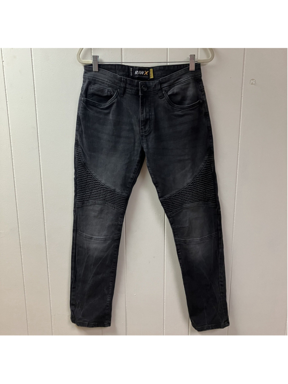 Moto Biker RAW X Slim Fit Ribbed Panel Jeans SZ 30/30 Charcoal Black Urban Rock